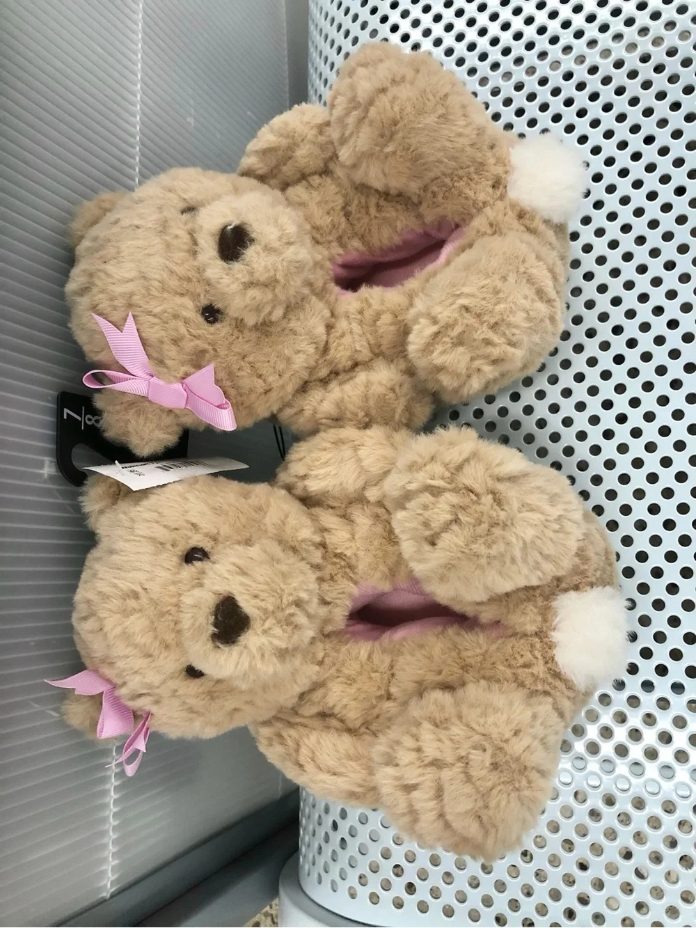 NEW WONDER NATION Plush Teddy Bear Slippers Tan Size 7 - 8 Toddler Girl’s